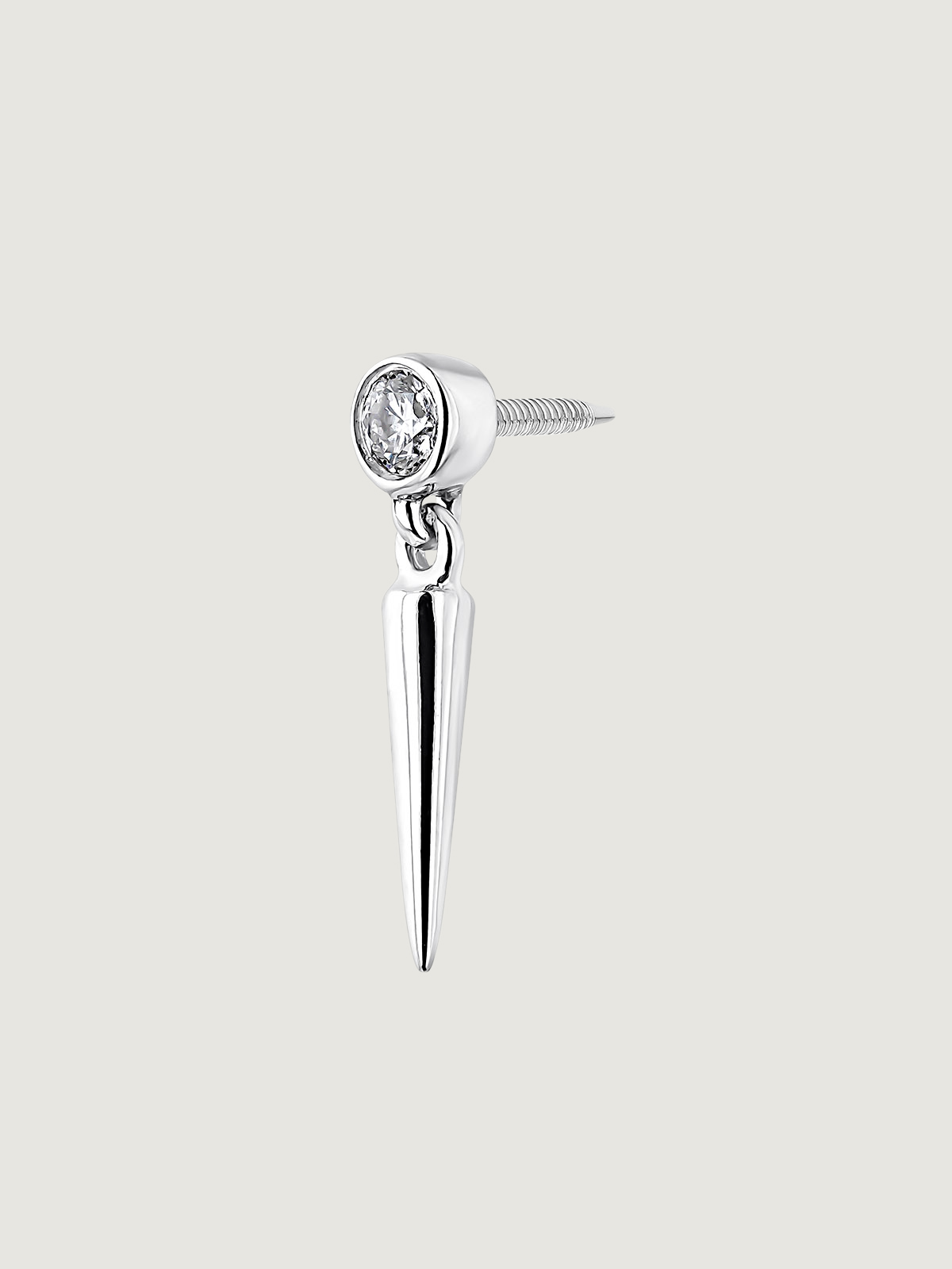 Individual 18K white gold earring with spike and diamond