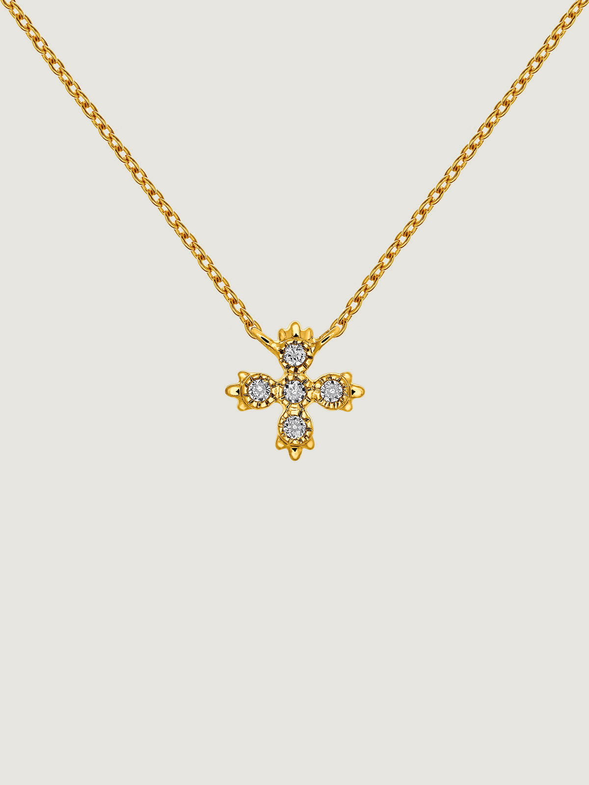 9K yellow gold pendant with diamond cross.