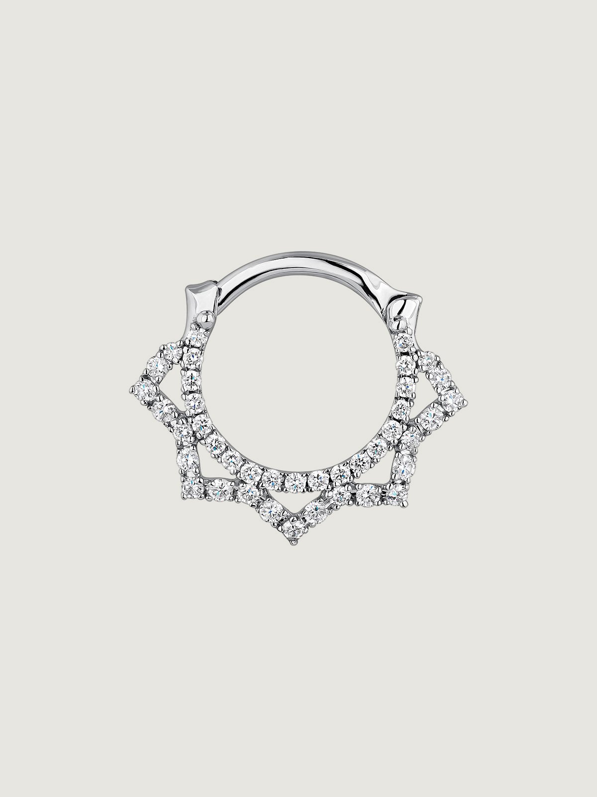 18K white gold daith ring piercing with diamonds and spikes